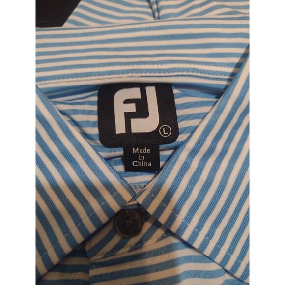 NEW FootJoy FJ Polo Shirt Men’s Large L Blue White Striped Short Sleeve Golfing - Picture 9 of 12
